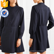 Imprimé à manches longues bleu marine et blanc Mini robe d&#39;été Fabrication en gros de mode femmes vêtements (TA0291D)